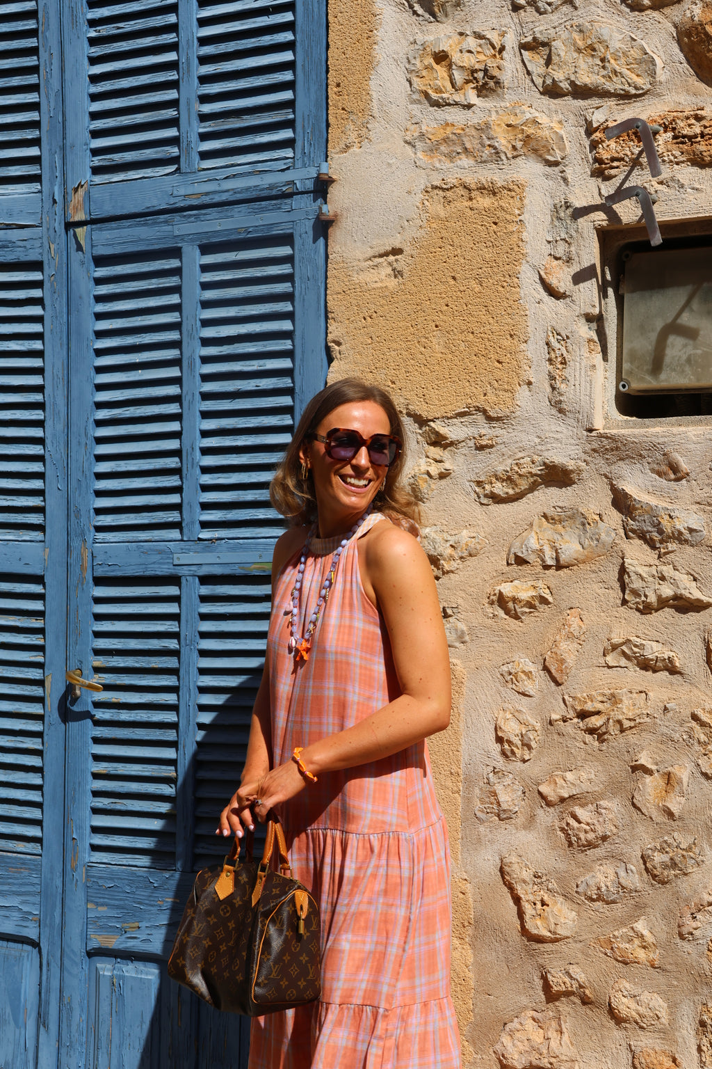 Babs geruite maxi jurk oranje