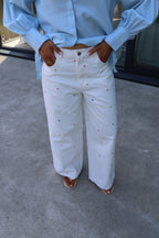 Liene jeans met bloemetjes wit