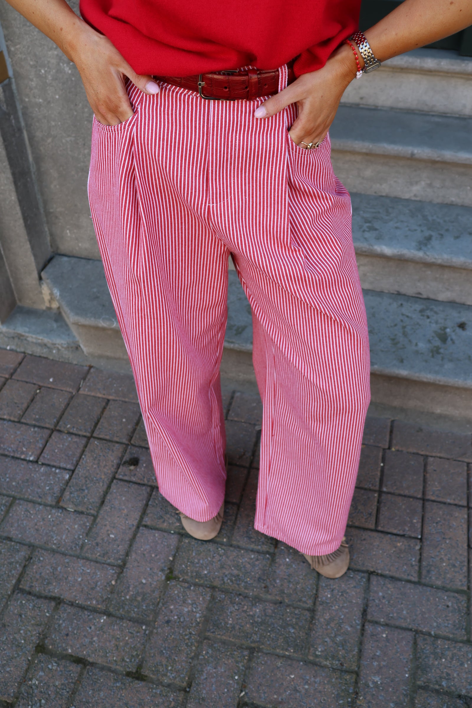 Lize gestreepte broek rood