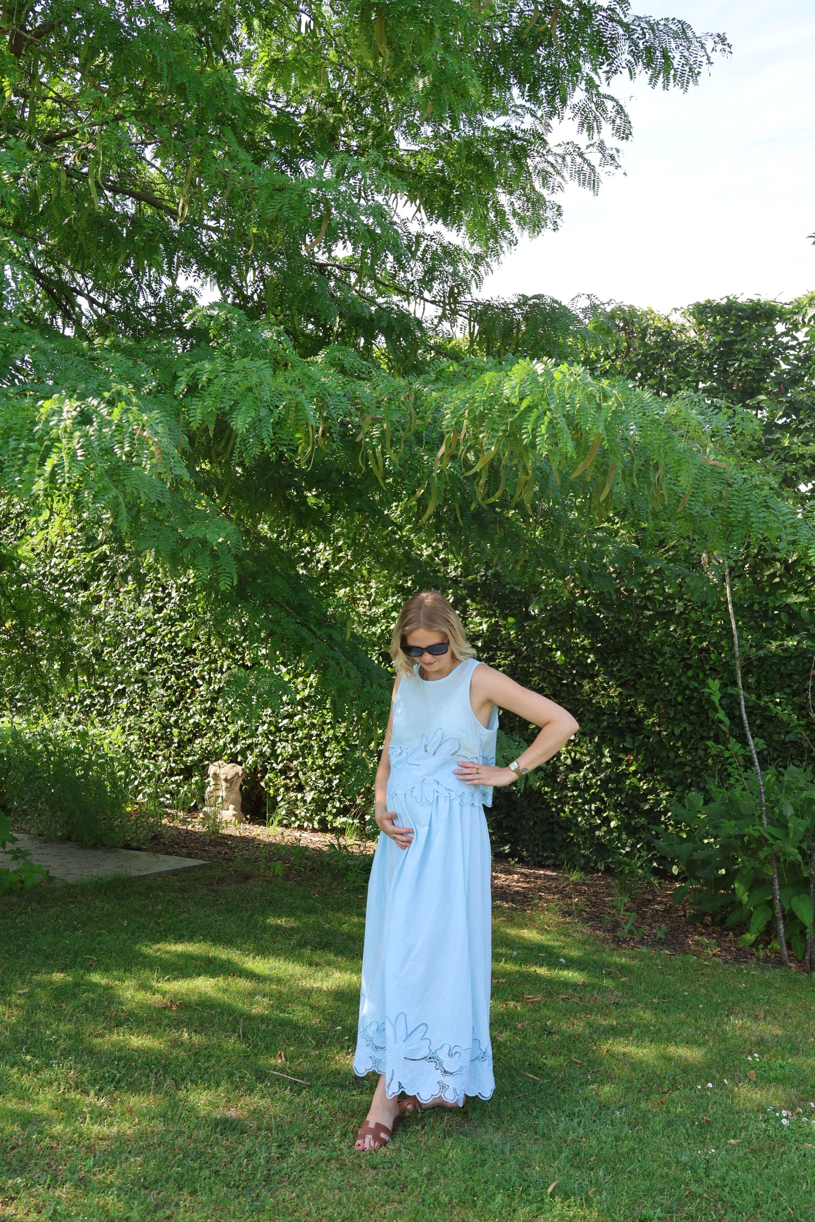 Camilla maxi rok met kant lichtblauw