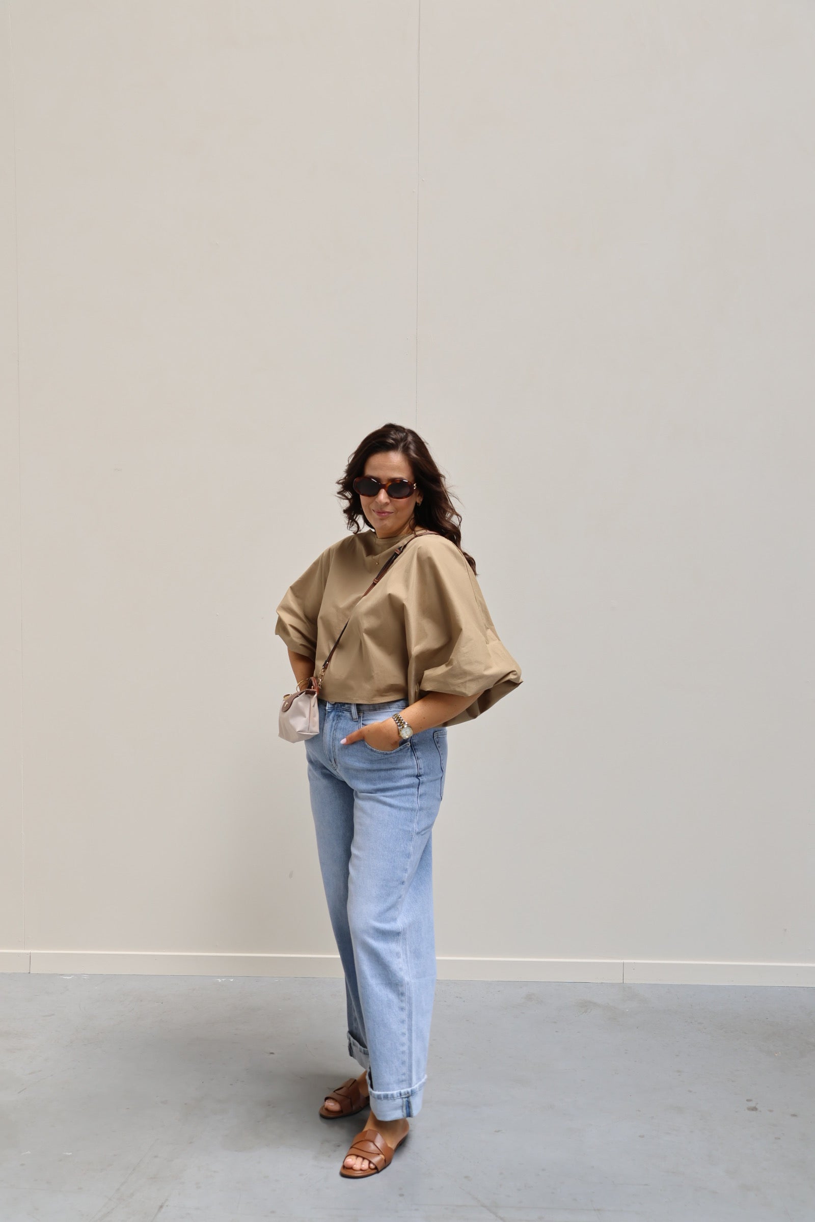 Vive blouse met wijde mouwen beige