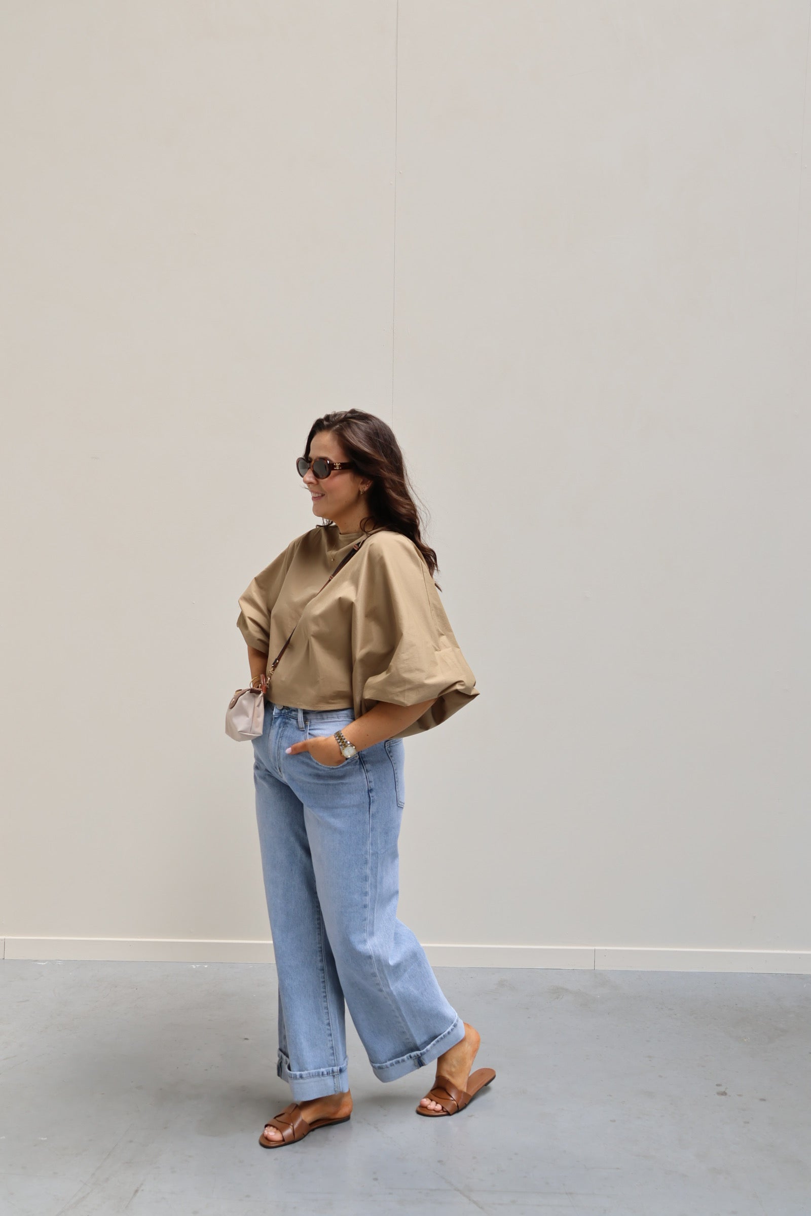 Vive blouse met wijde mouwen beige