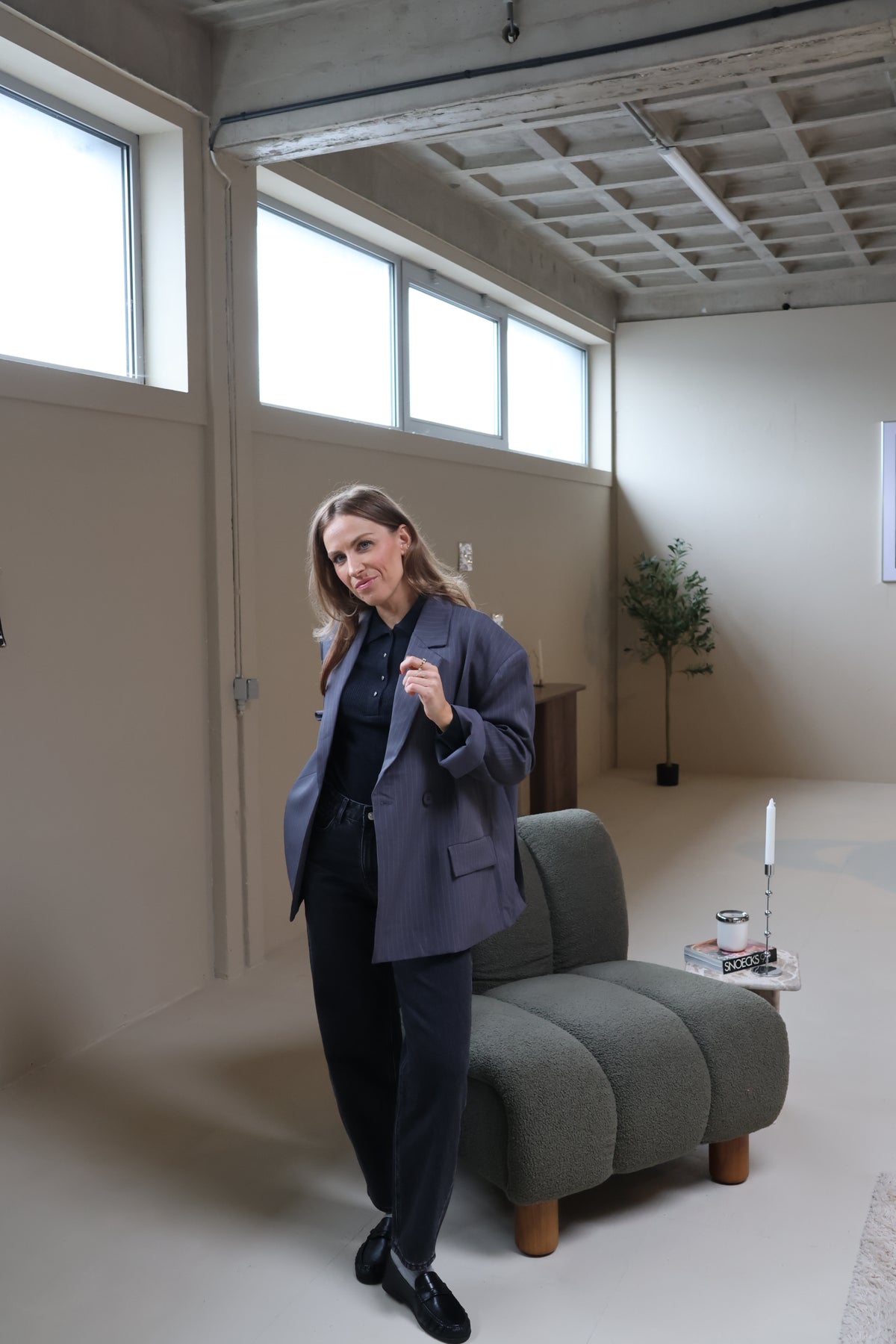 Viona striped blazer grey