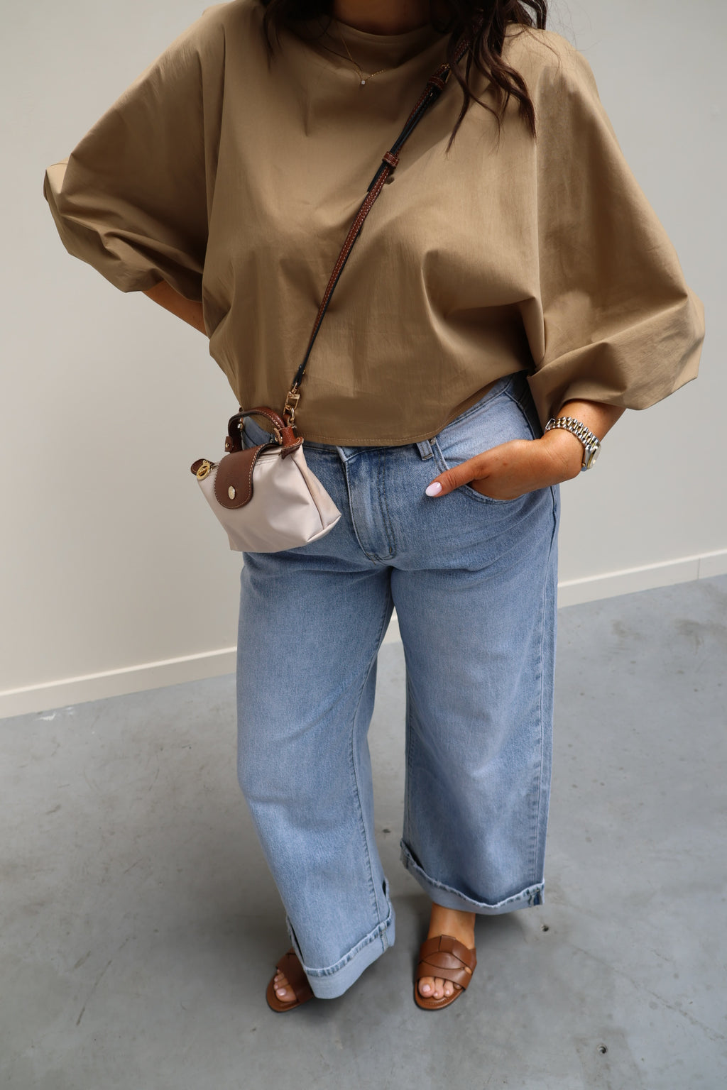 Vive blouse met wijde mouwen beige