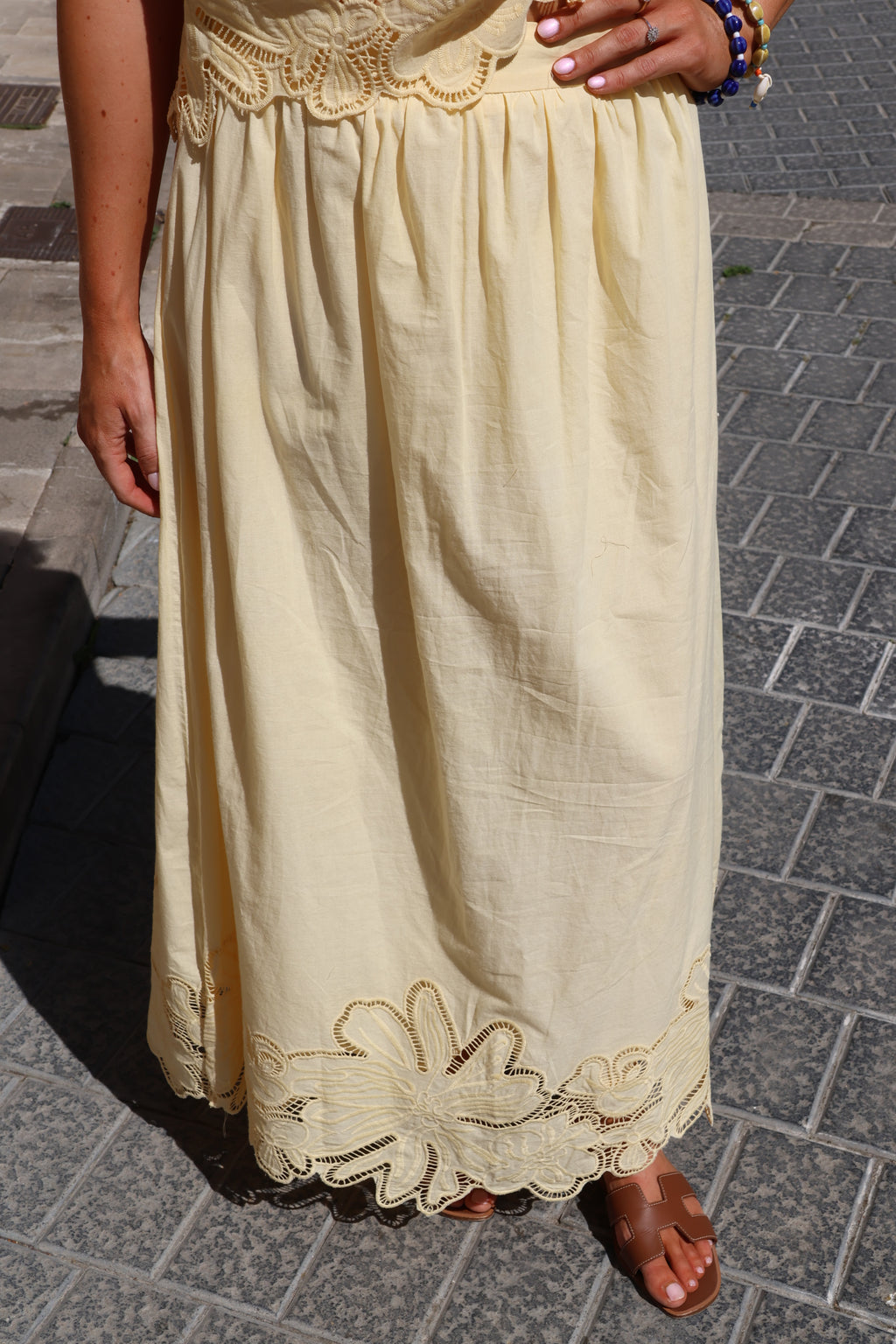 Camilla maxi rok met kant geel