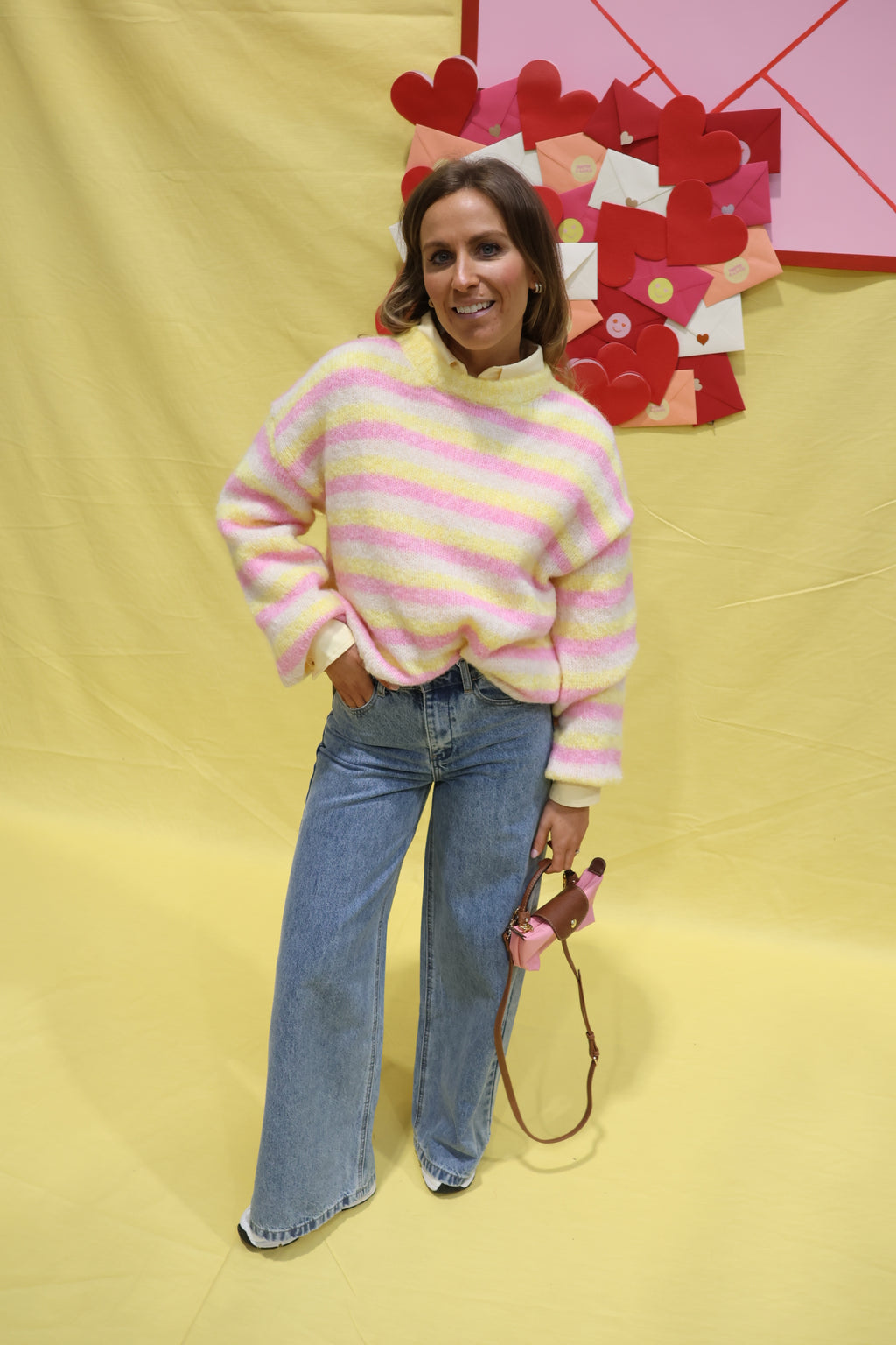 Daisy gestreepte trui geel/roze