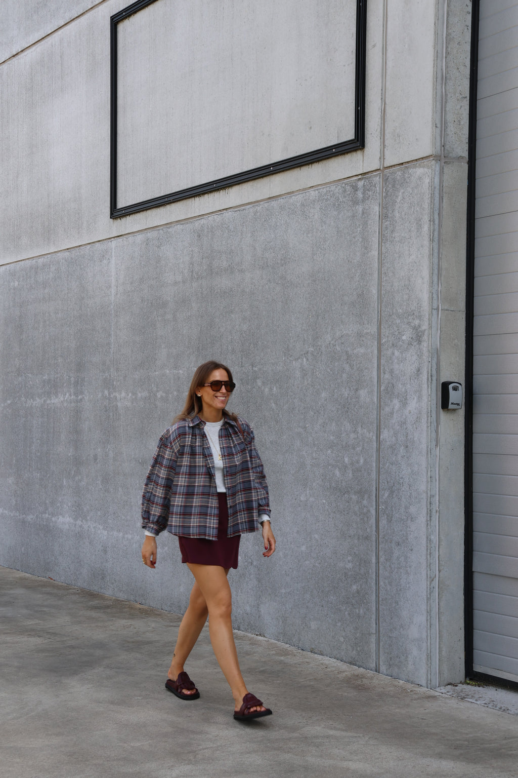 Vibe blouse grijsblauw/bordeaux