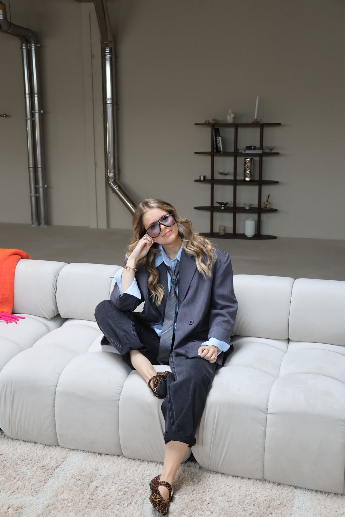 Viona striped blazer grey