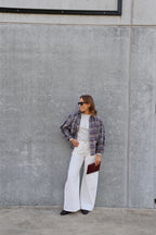 Vibe blouse grijsblauw/bordeaux