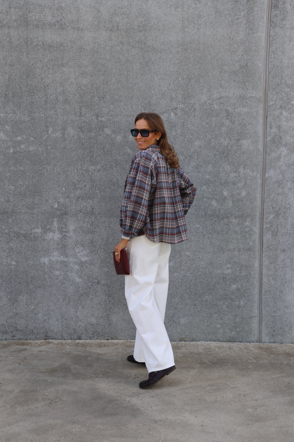 Vibe blouse grijsblauw/bordeaux