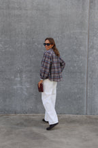 Vibe blouse grijsblauw/bordeaux