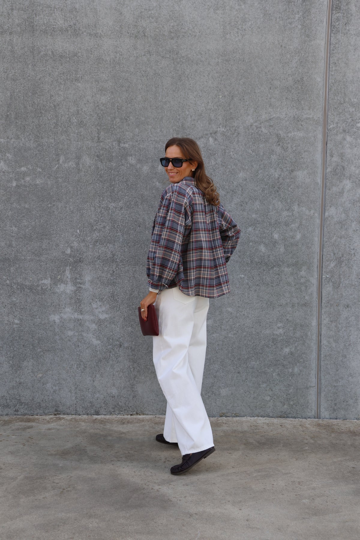 Vibe blouse grijsblauw/bordeaux