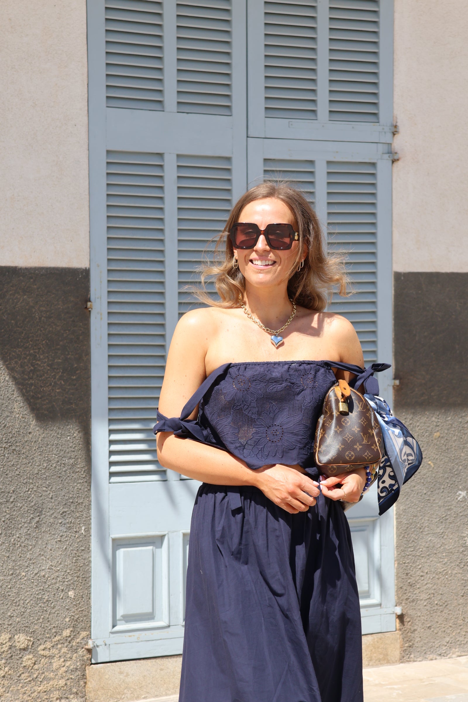 Ella top met kant marine