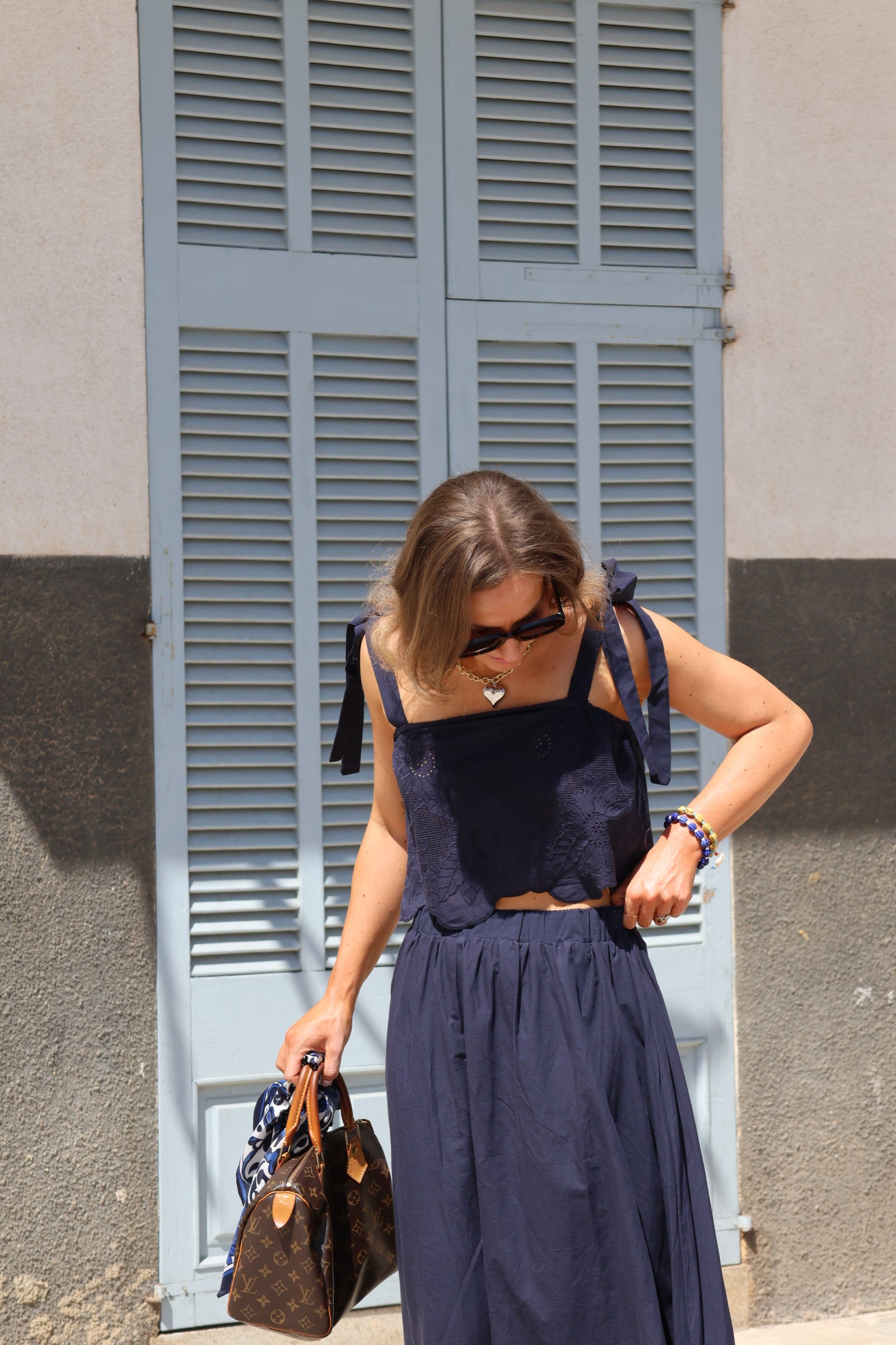 Ella top met kant marine
