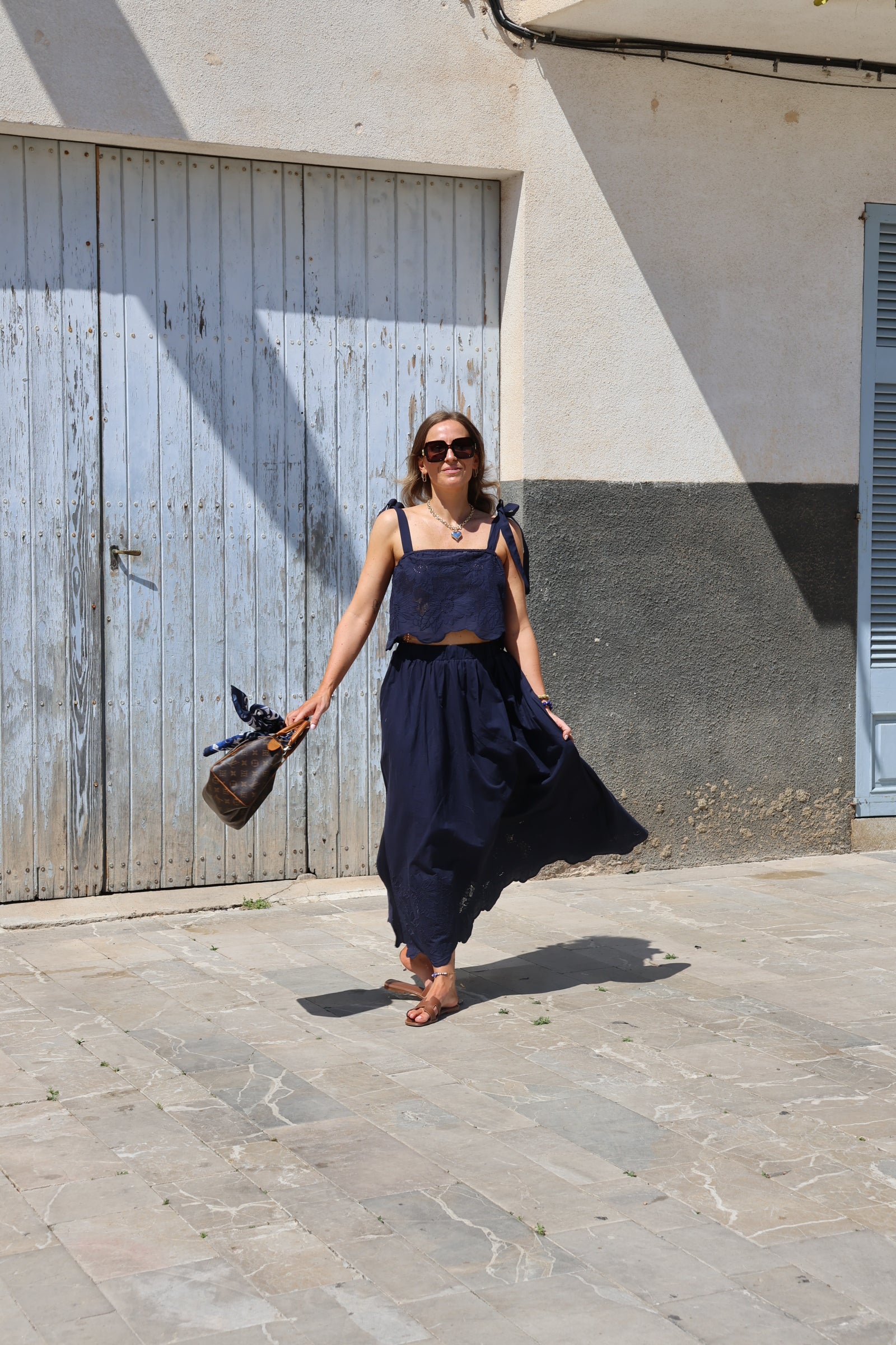 Ella top met kant marine
