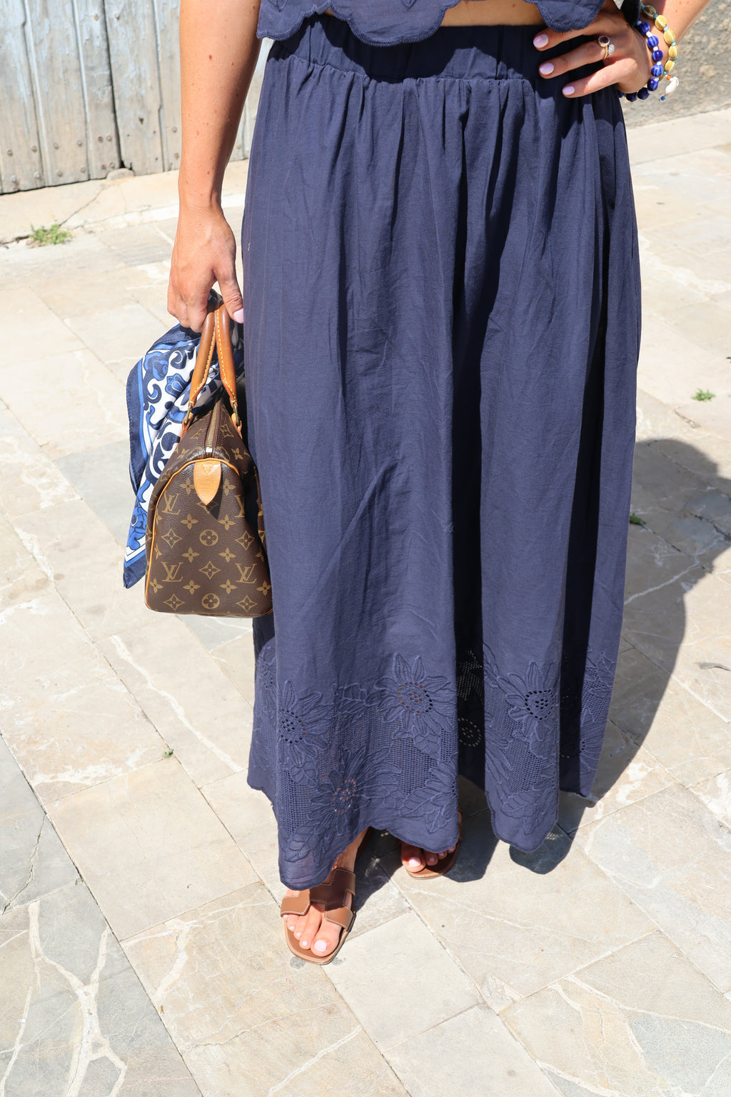 Ella maxi rok met kant marine