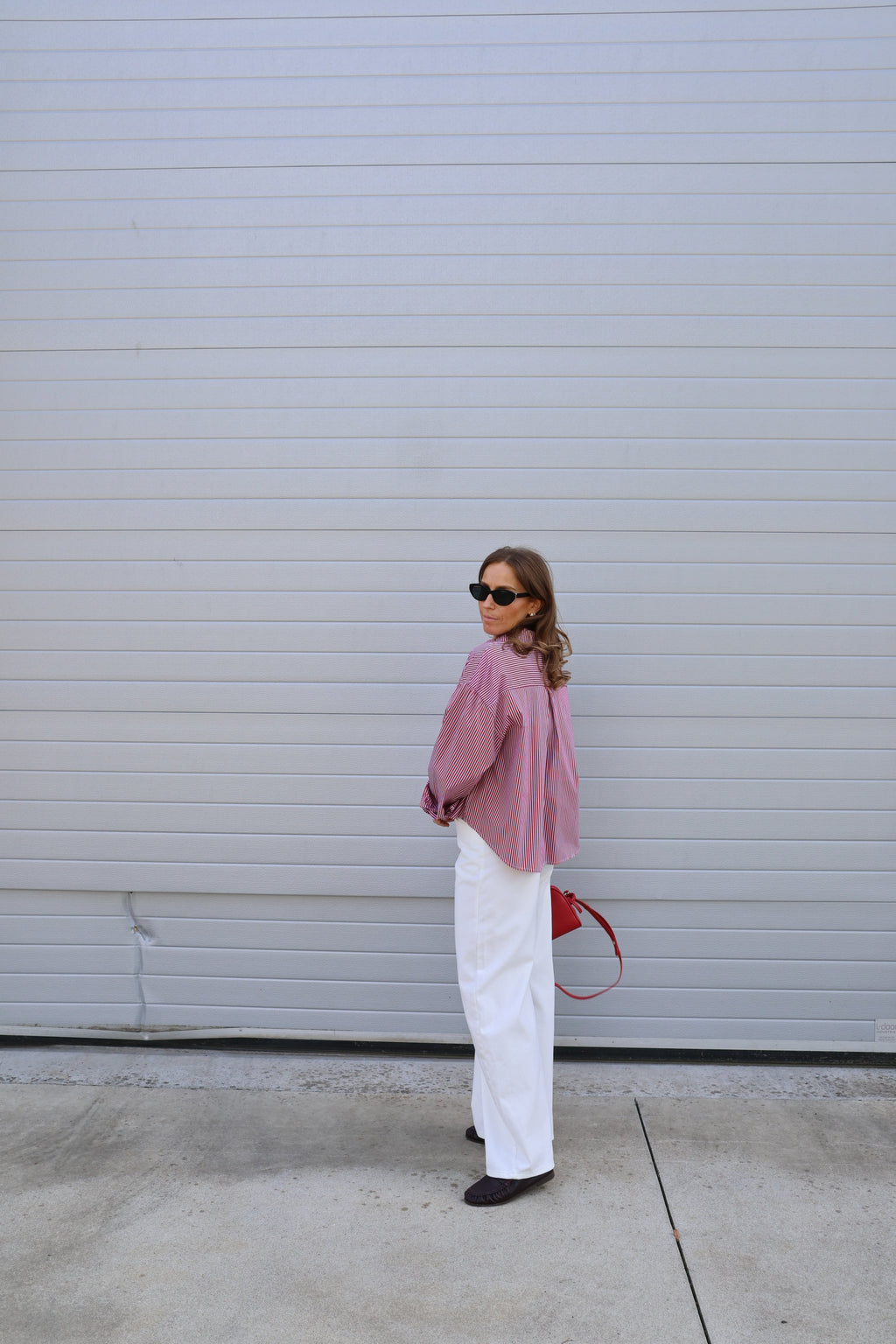 Inez gestreepte blouse rood