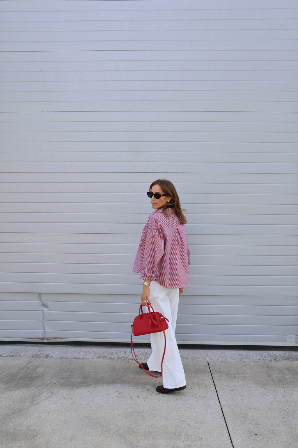 Inez gestreepte blouse rood