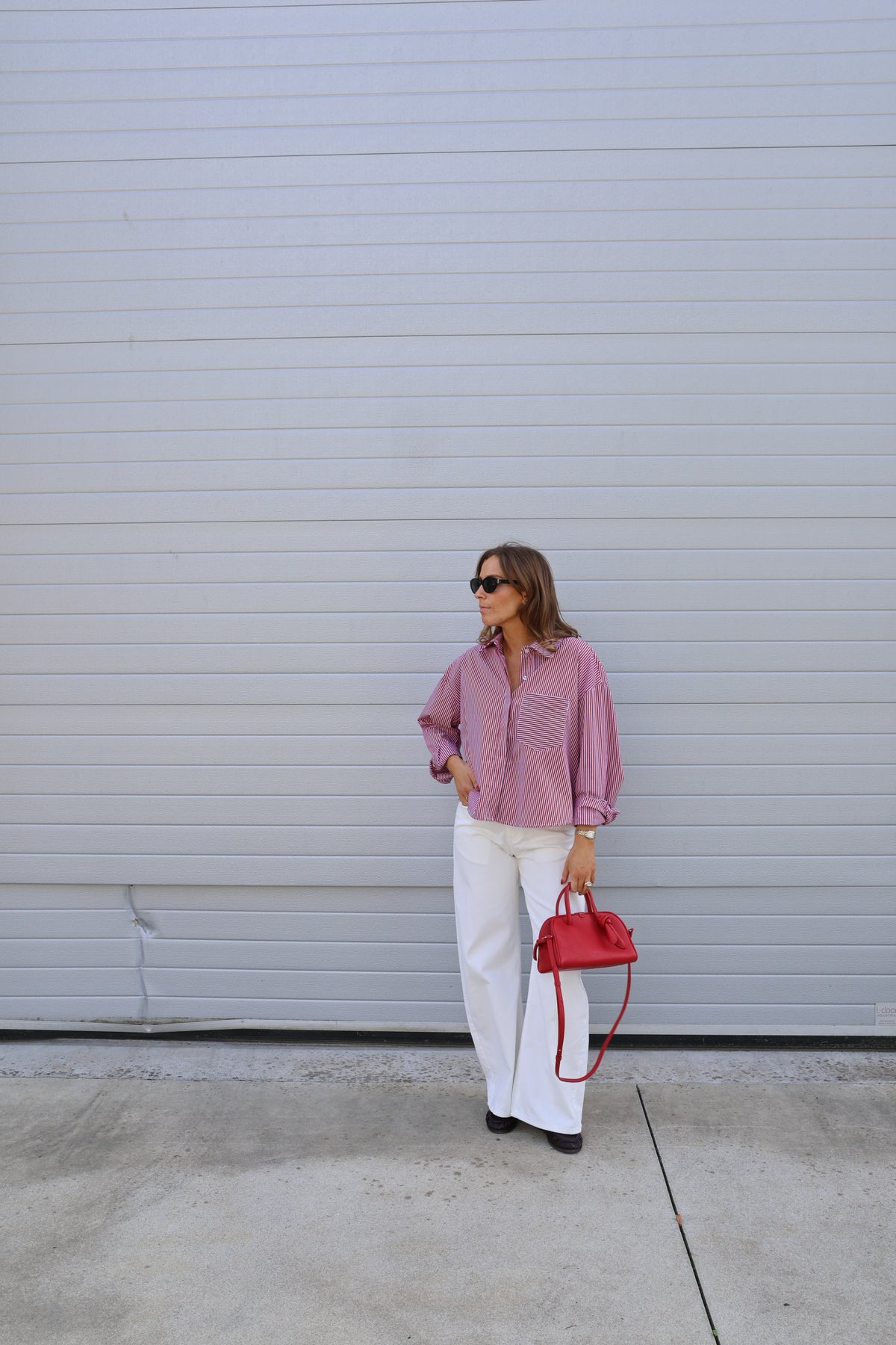 Inez gestreepte blouse rood