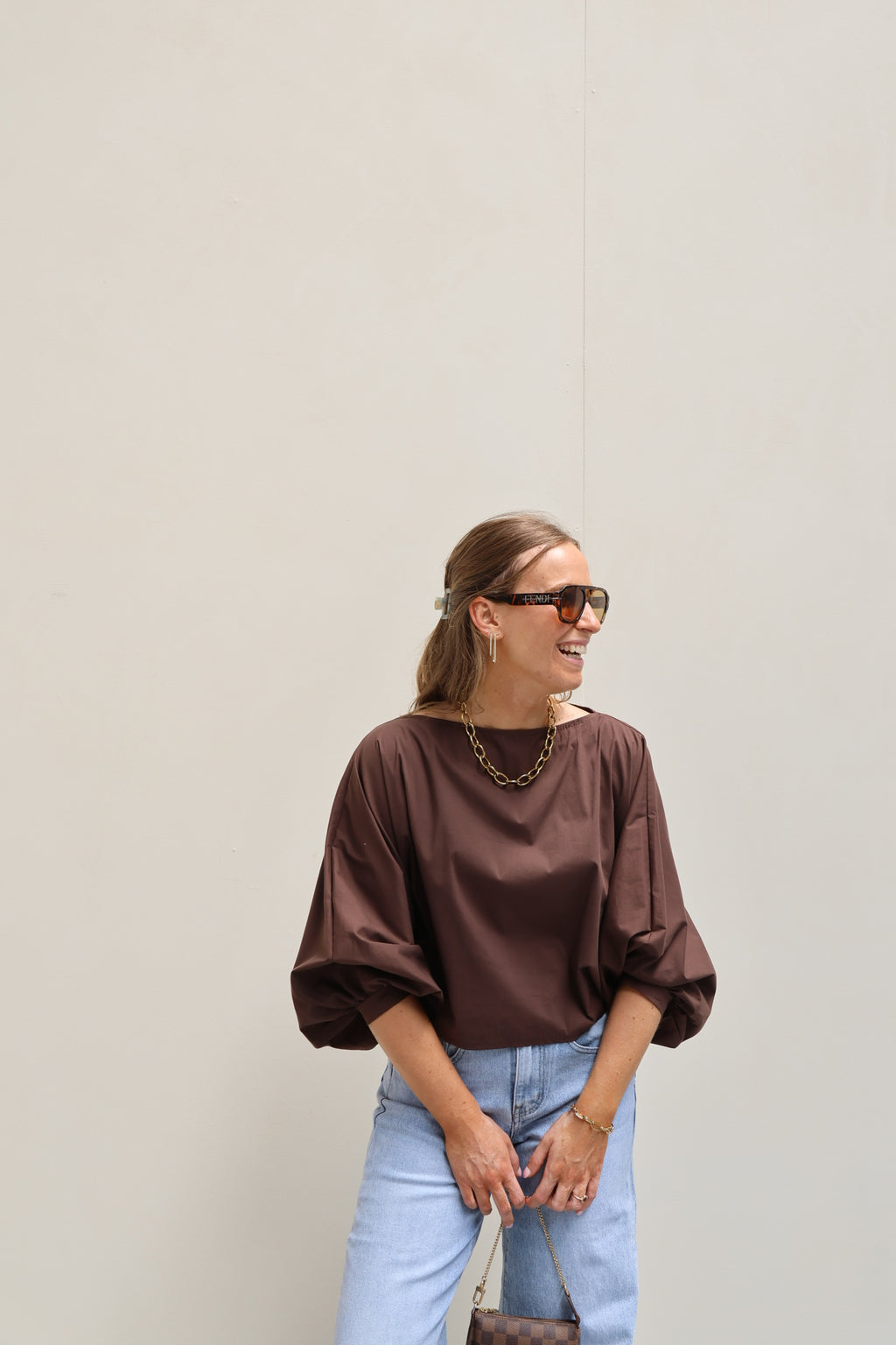 Vive blouse met wijde mouwen bruin
