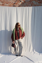 Ilse cropped bomberjas met ribdetail bordeaux
