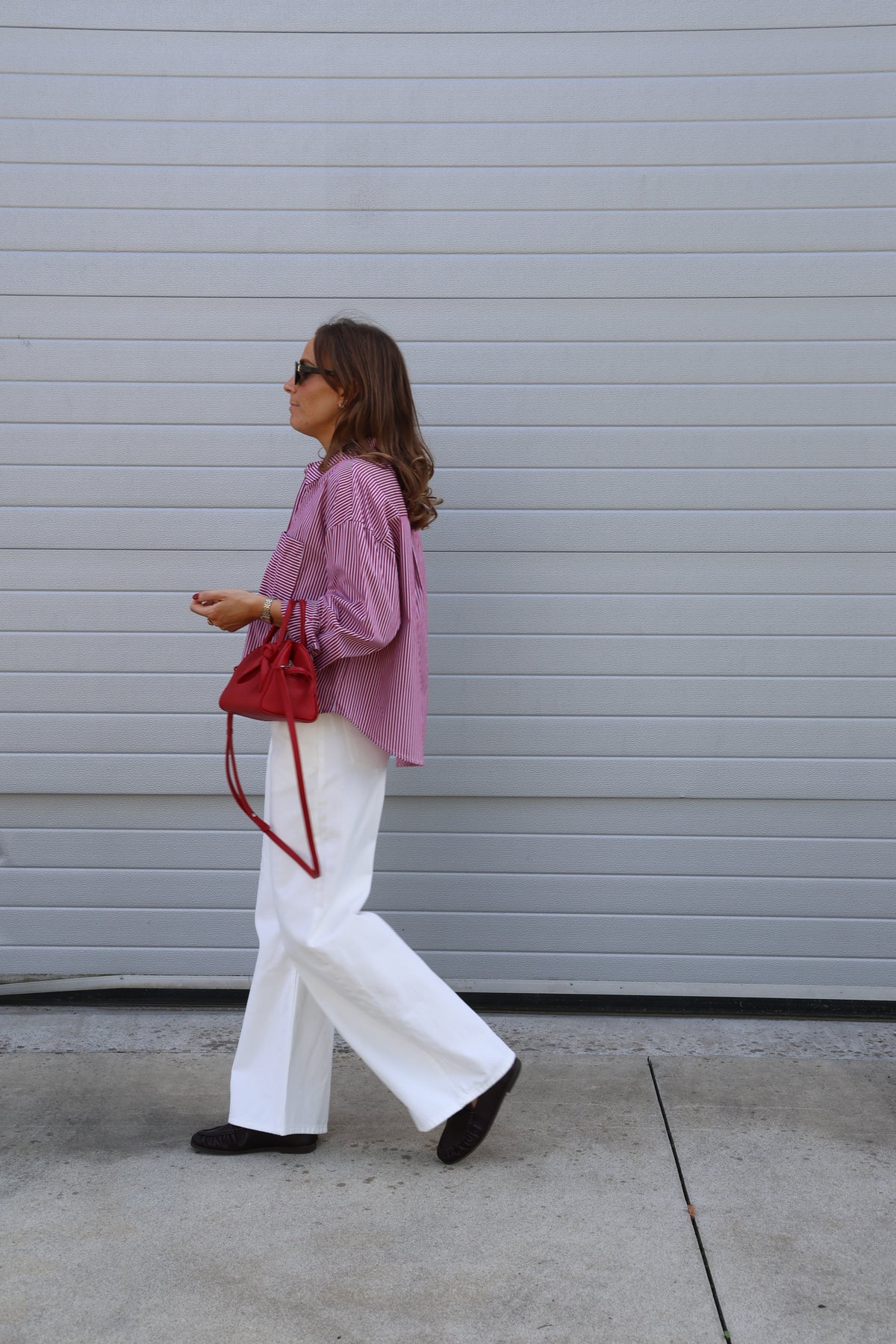 Inez gestreepte blouse rood