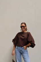 Vive blouse met wijde mouwen bruin