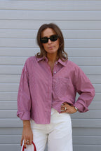 Inez gestreepte blouse rood
