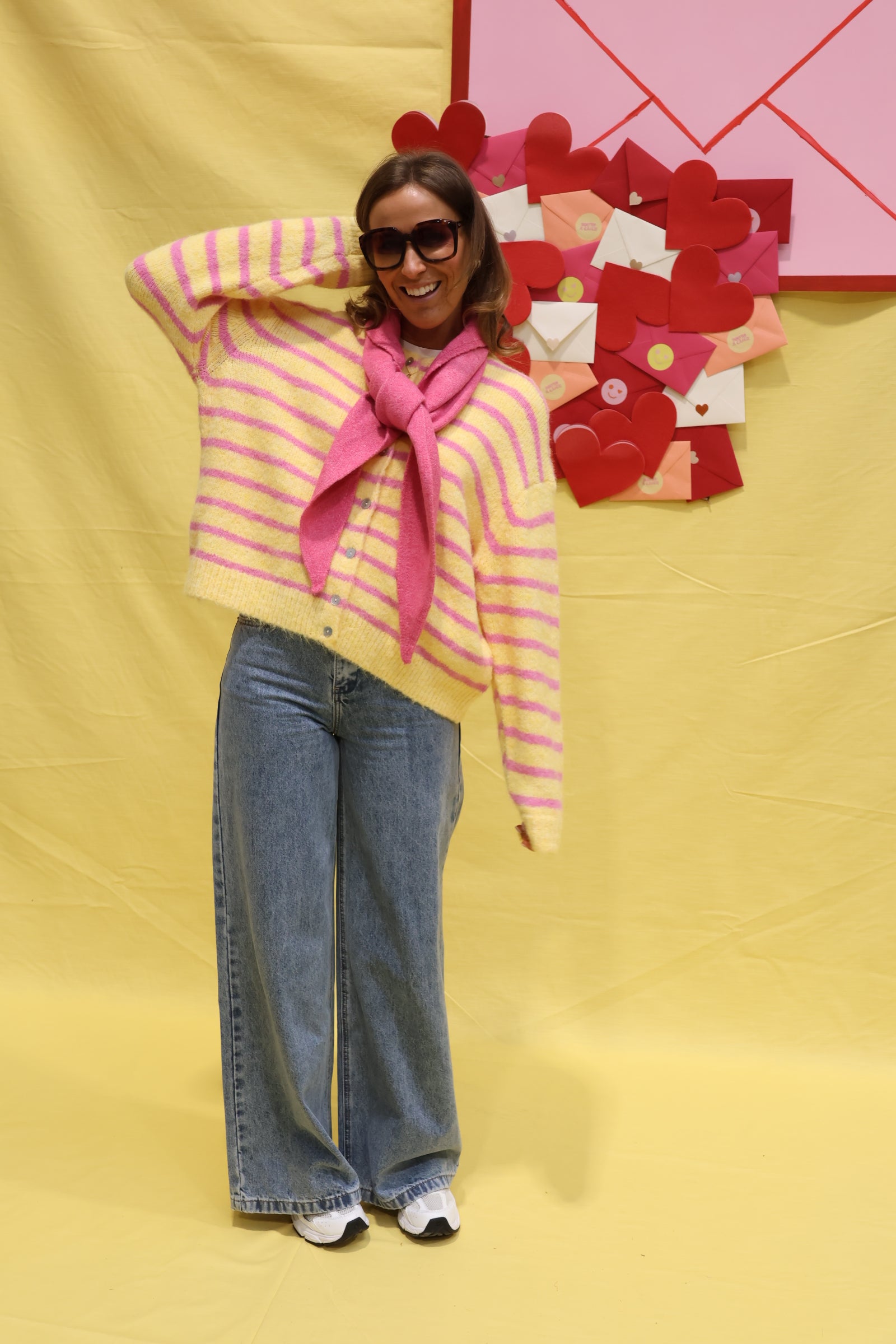 Pauline striped cardigan geel/roze