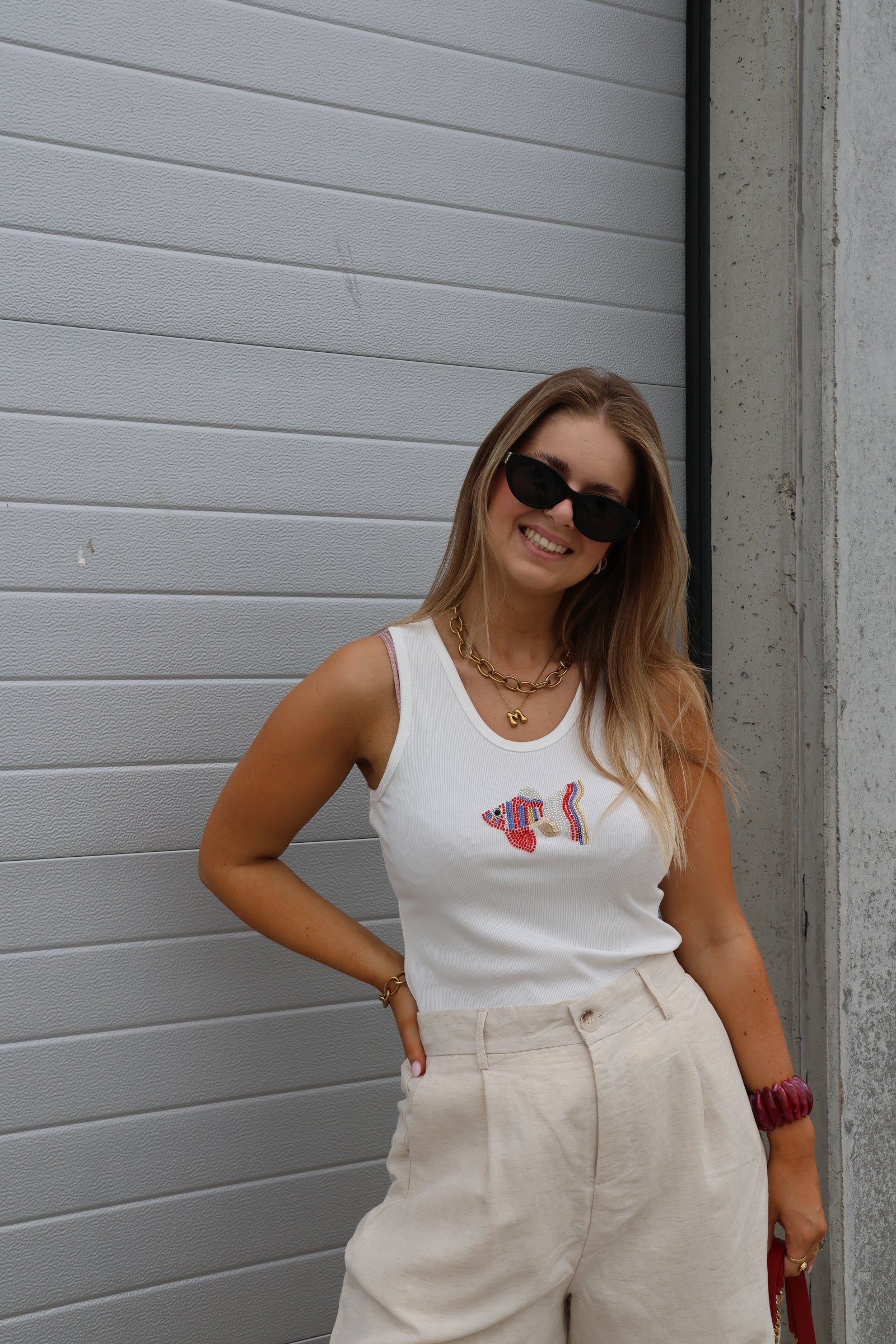 Tanktop wit met vis