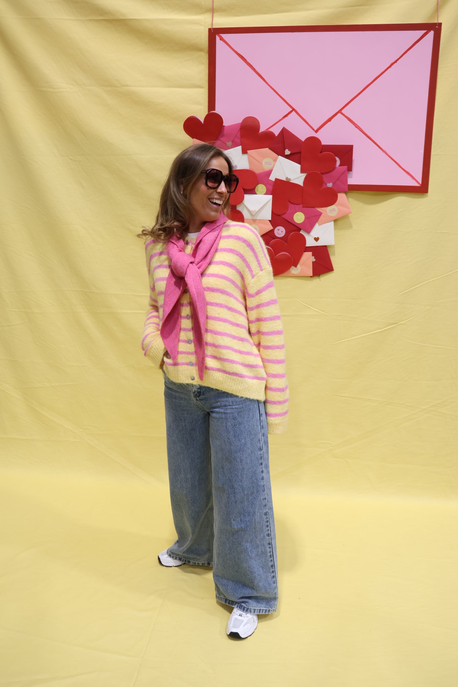 Pauline striped cardigan geel/roze