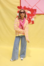 Pauline striped cardigan geel/roze