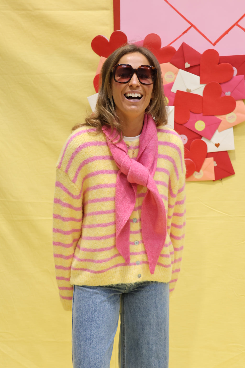 Pauline striped cardigan geel/roze