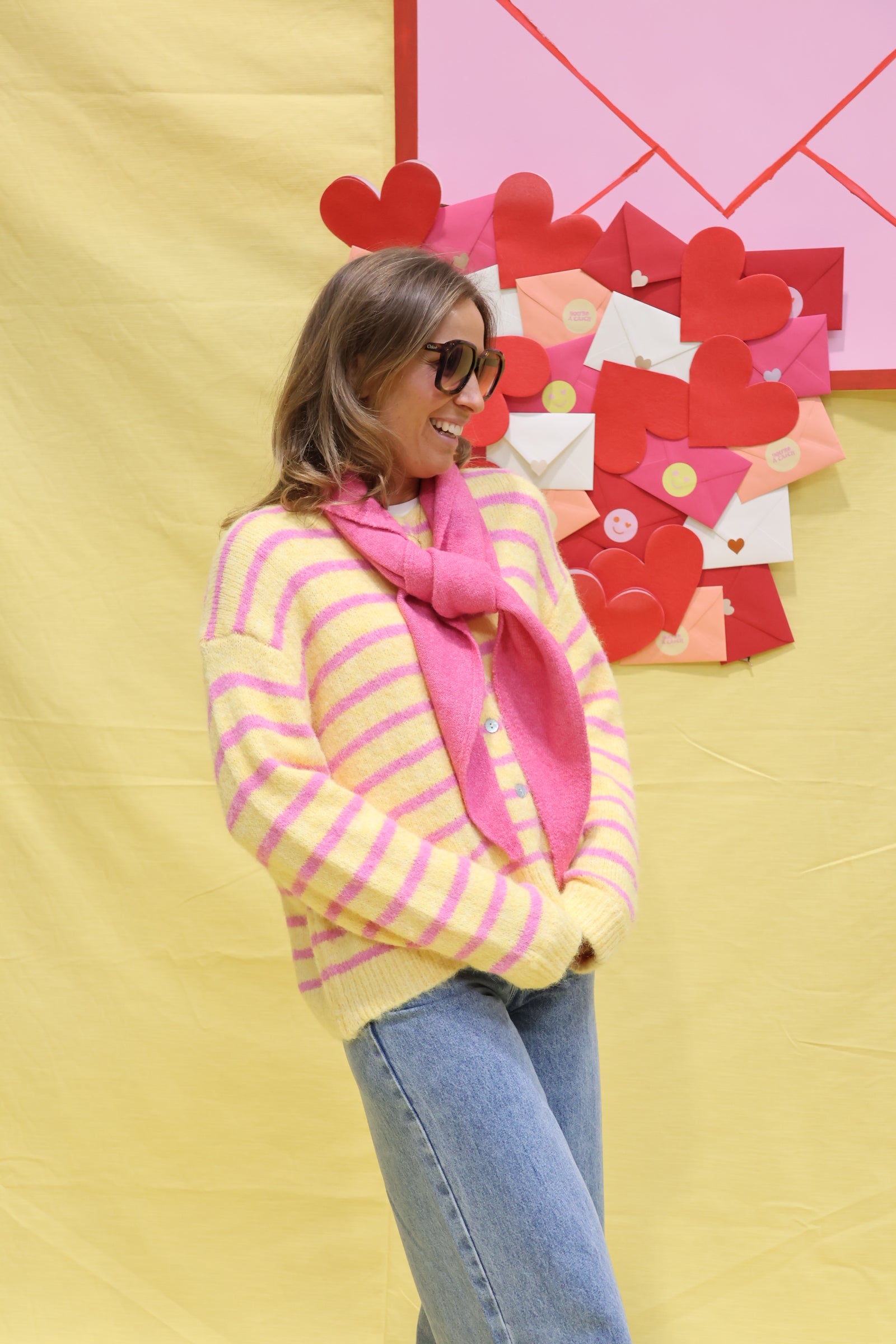 Pauline striped cardigan geel/roze