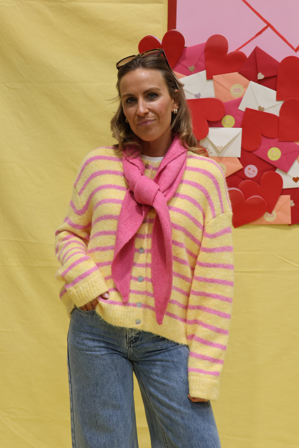 Pauline striped cardigan geel/roze