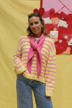Pauline striped cardigan geel/roze