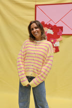 Pauline striped cardigan geel/roze