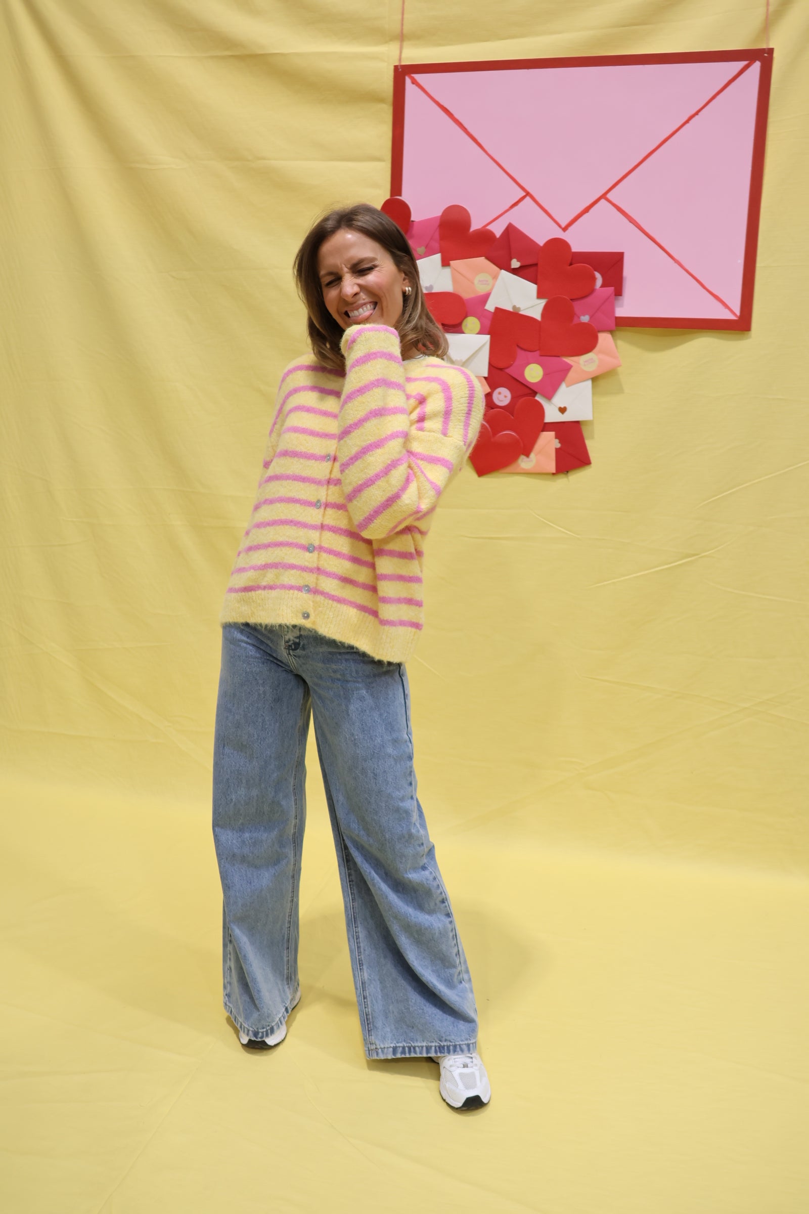 Pauline striped cardigan geel/roze