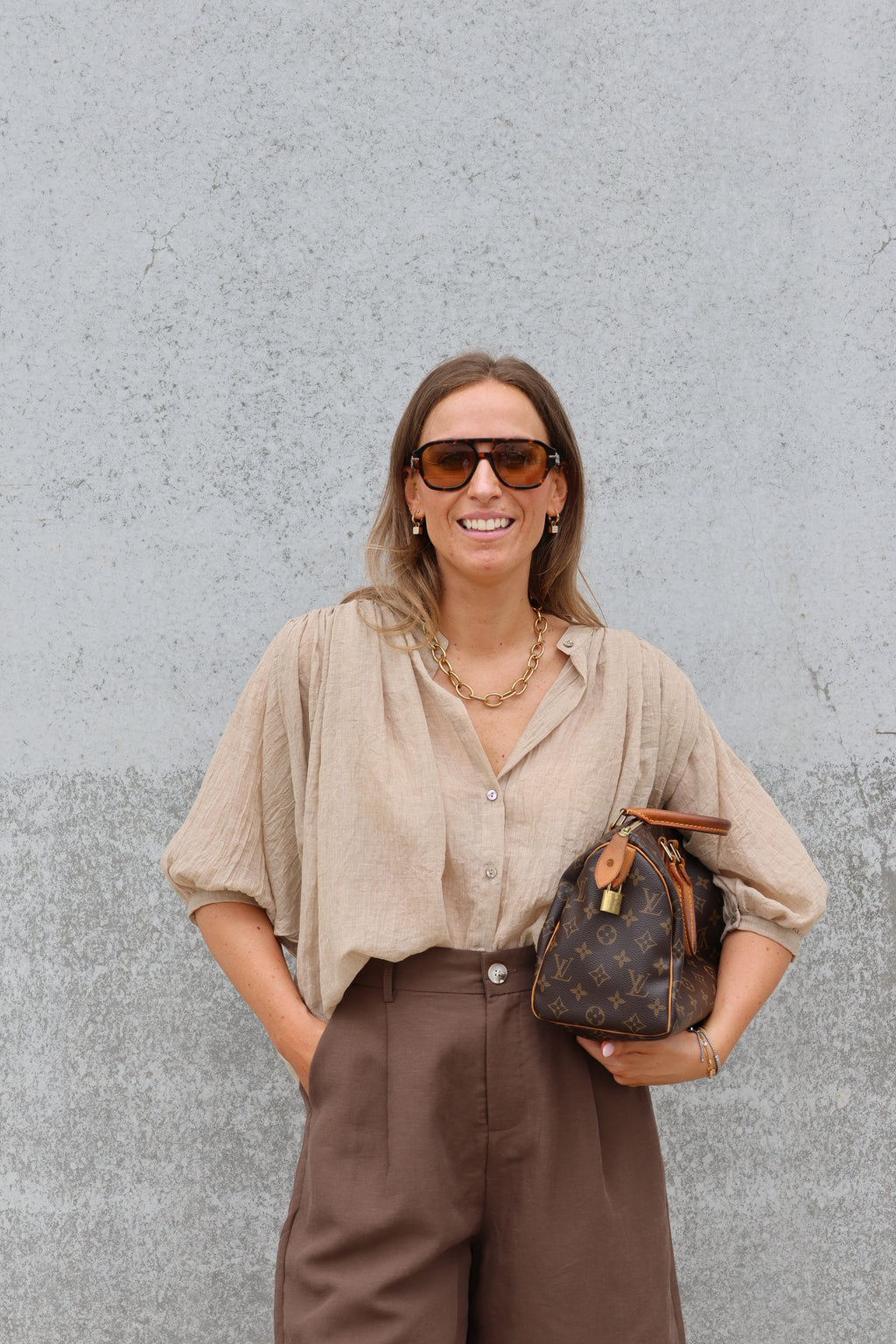 Lieke blouse met wijde mouwen camel