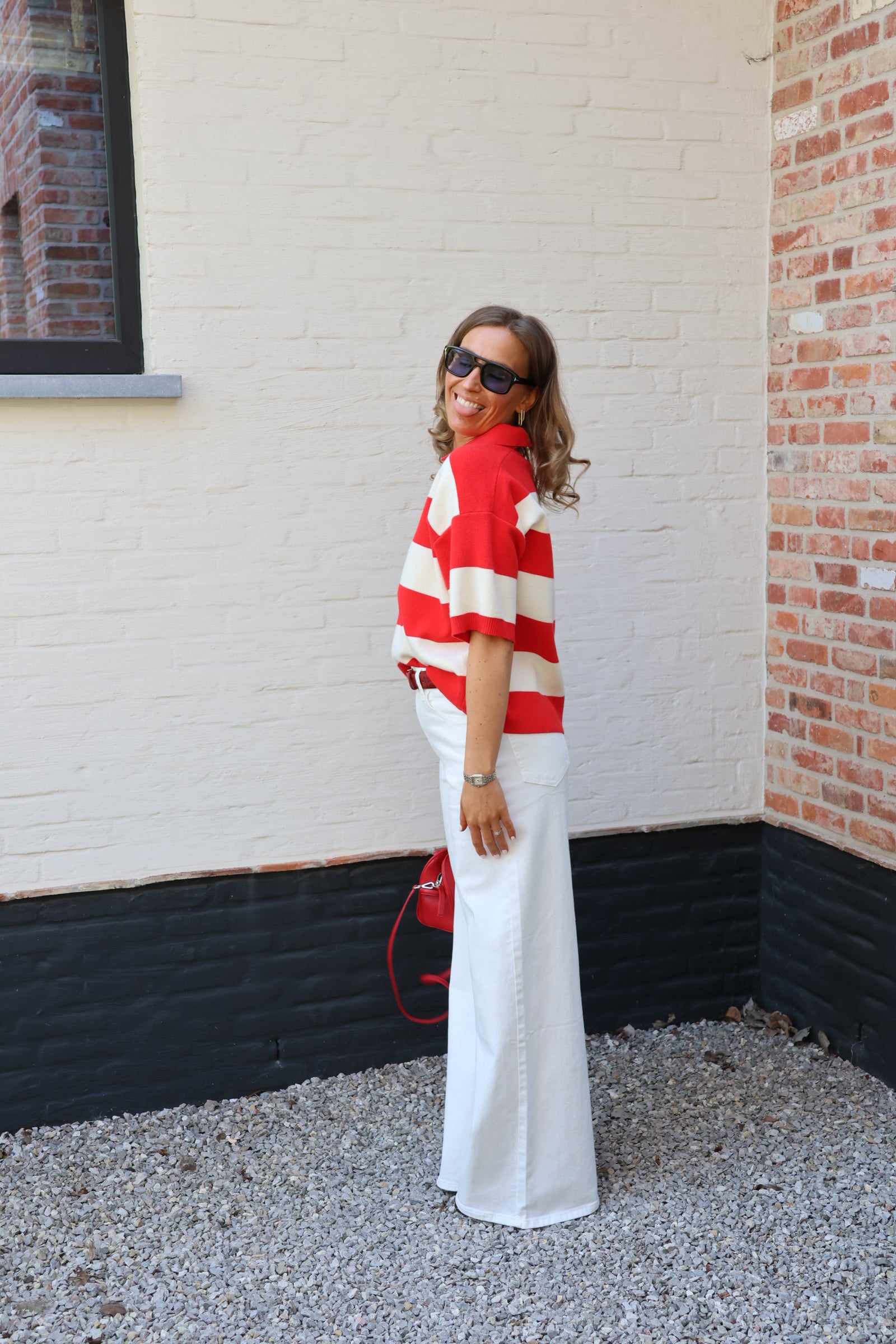 PRE-ORDER Ellie short sleeve polo rood/ecru