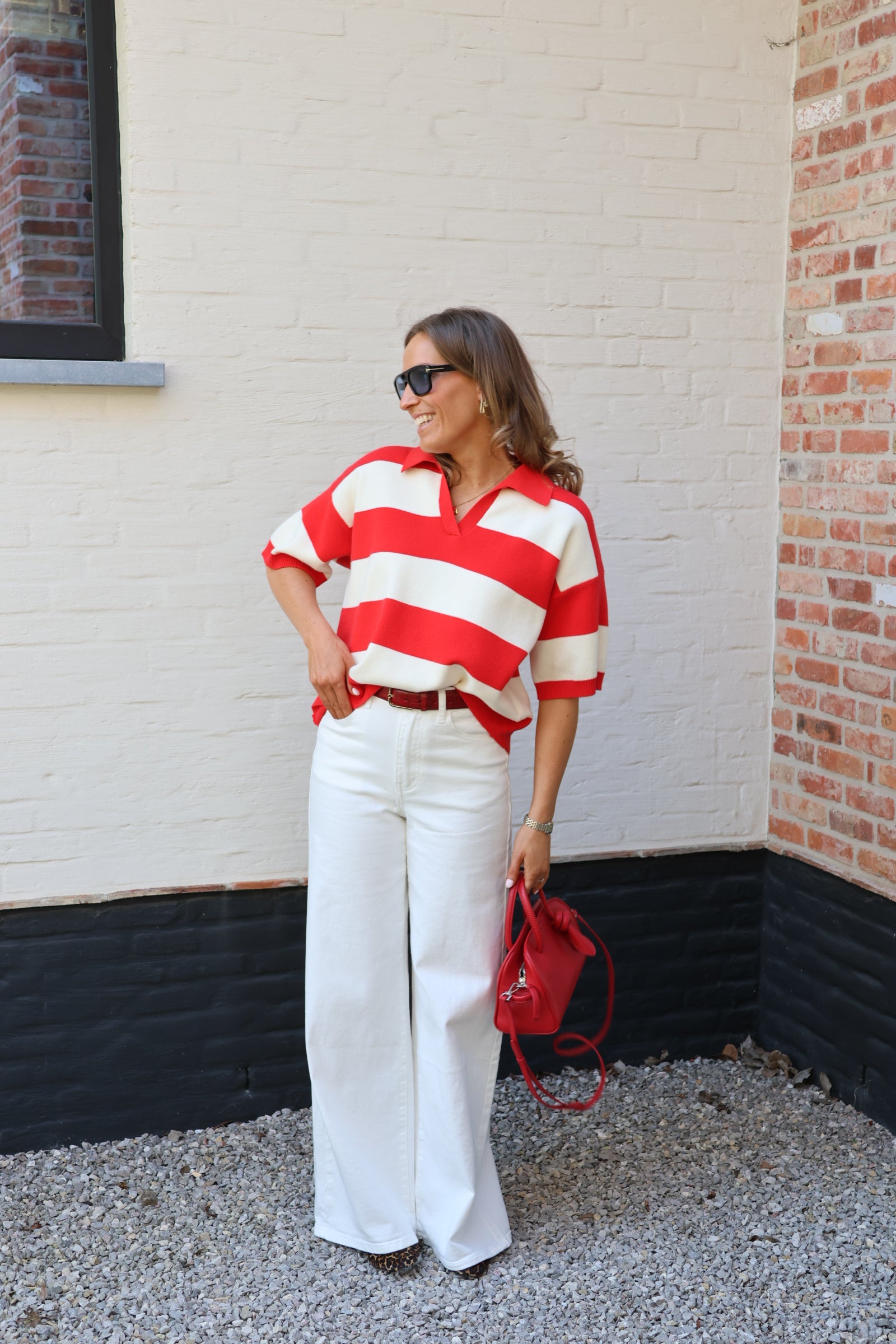 PRE-ORDER Ellie short sleeve polo rood/ecru