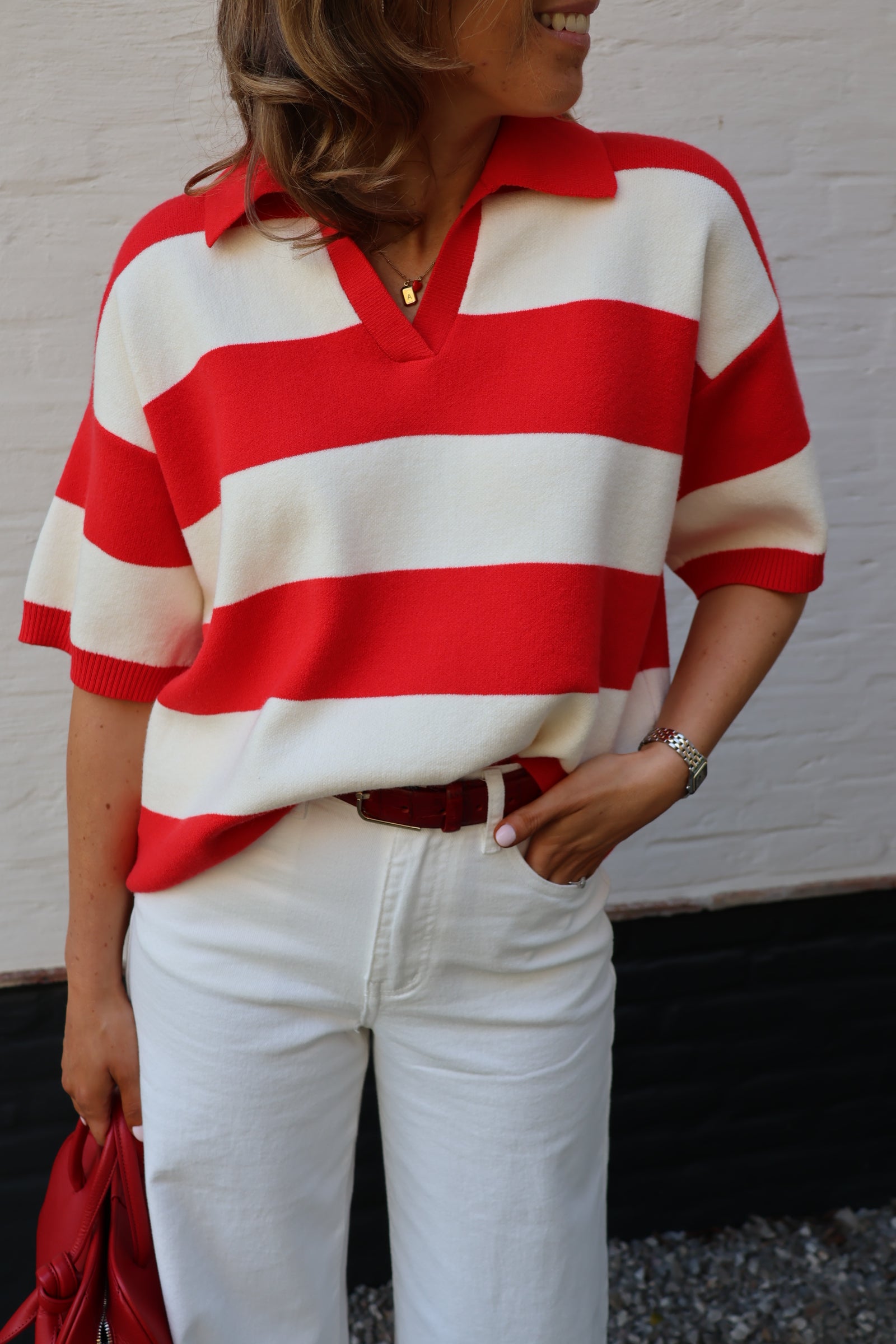 PRE-ORDER Ellie short sleeve polo rood/ecru