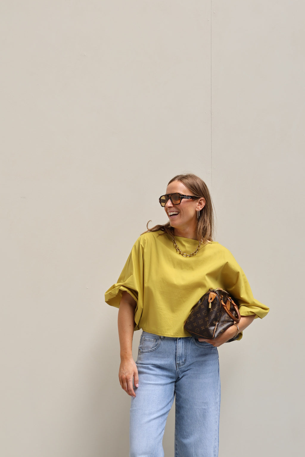 Vive blouse met wijde mouwen oker