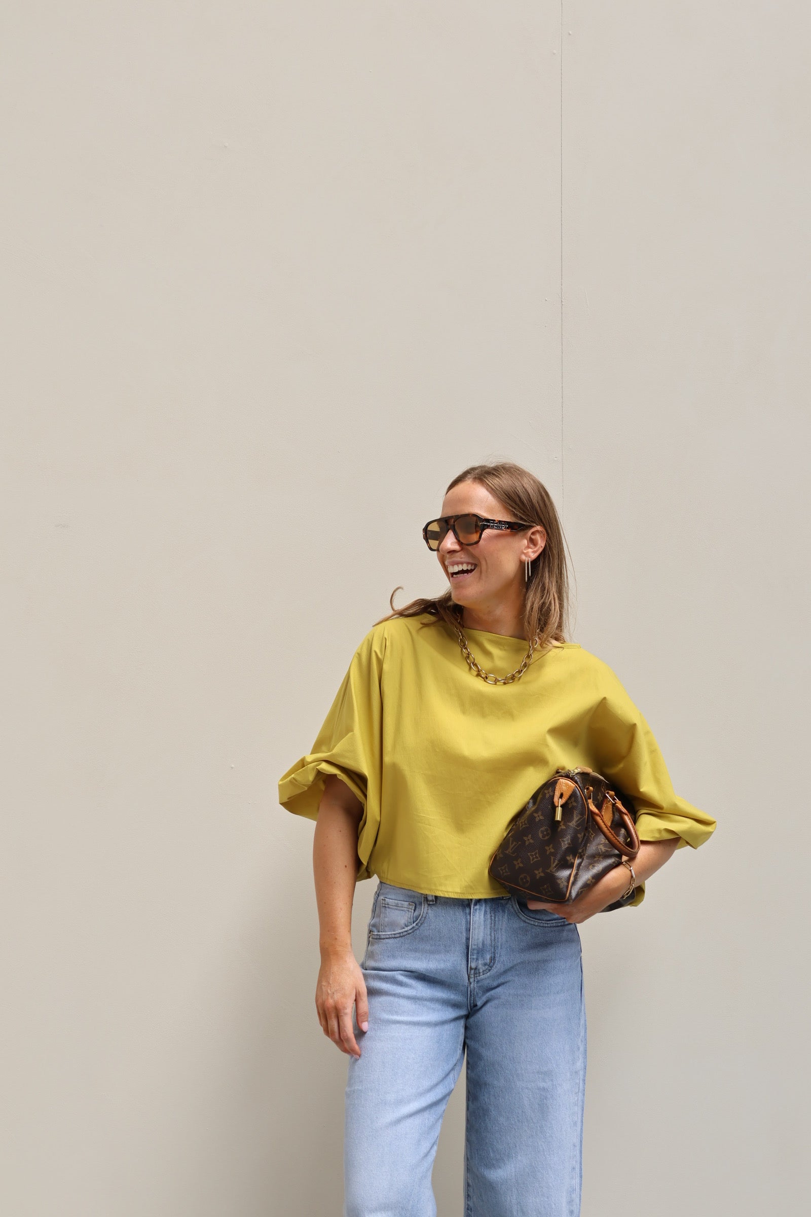Vive blouse met wijde mouwen oker