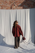 Ilse cropped bomberjas met ribdetail bordeaux