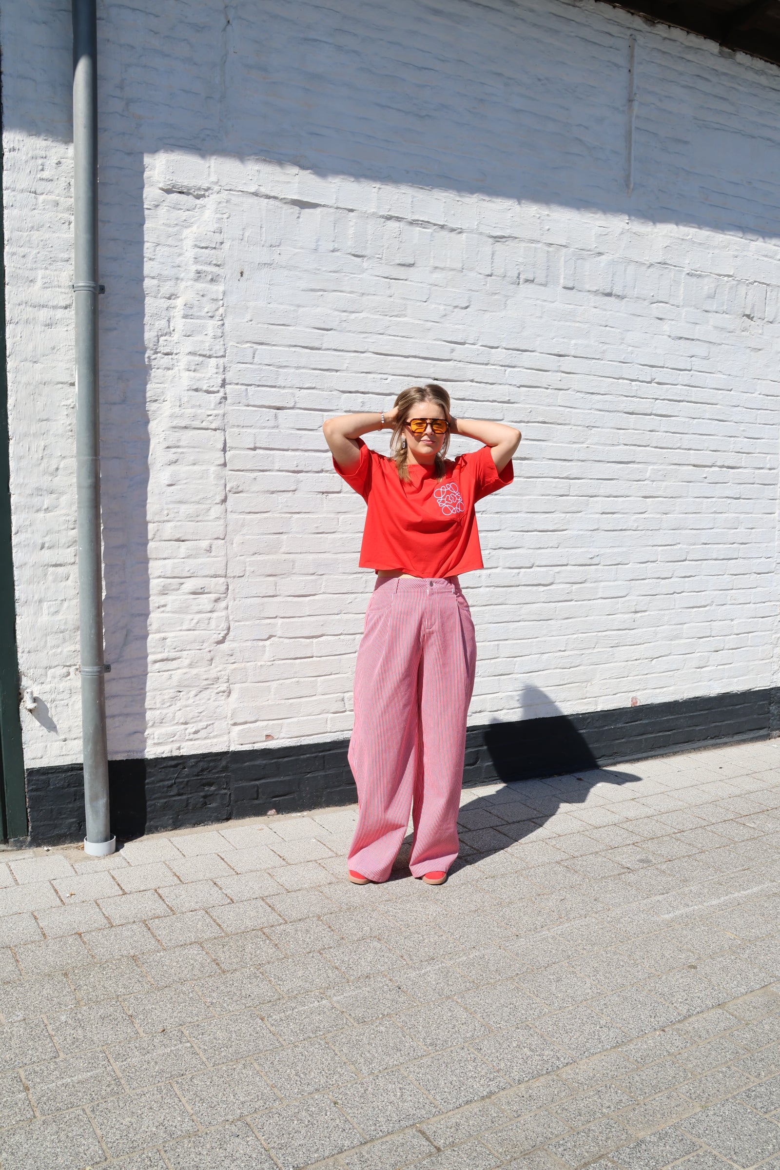 Lize gestreepte broek rood