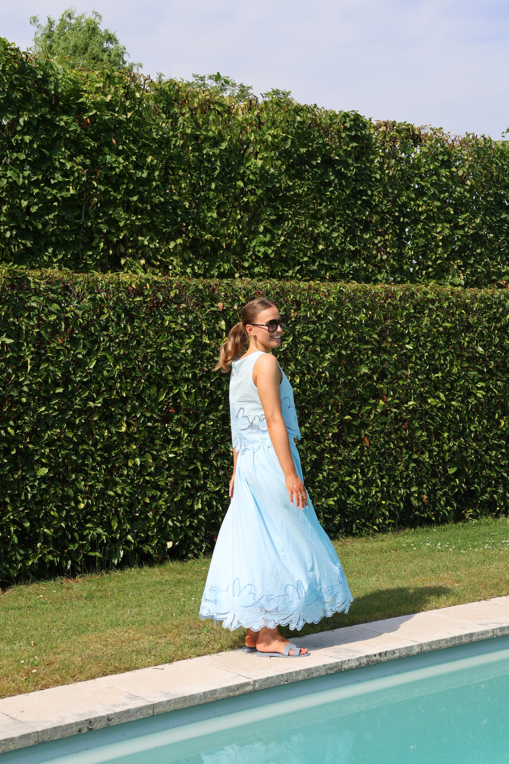 Camilla maxi rok met kant lichtblauw