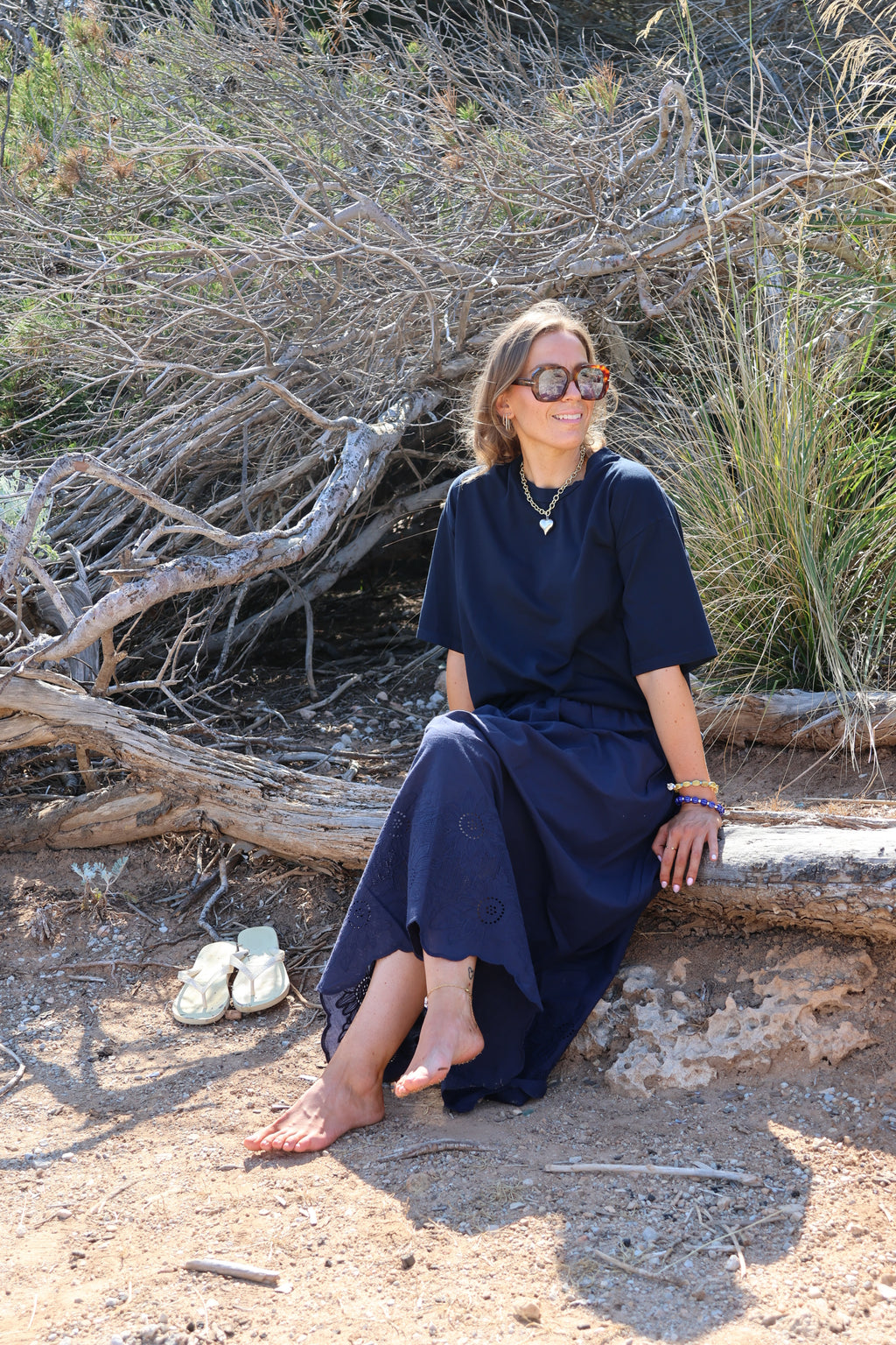 Ella maxi rok met kant marine