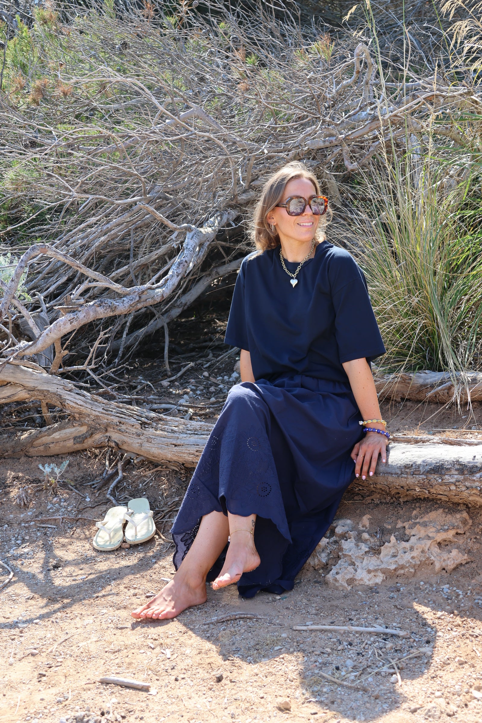 Ella maxi rok met kant marine