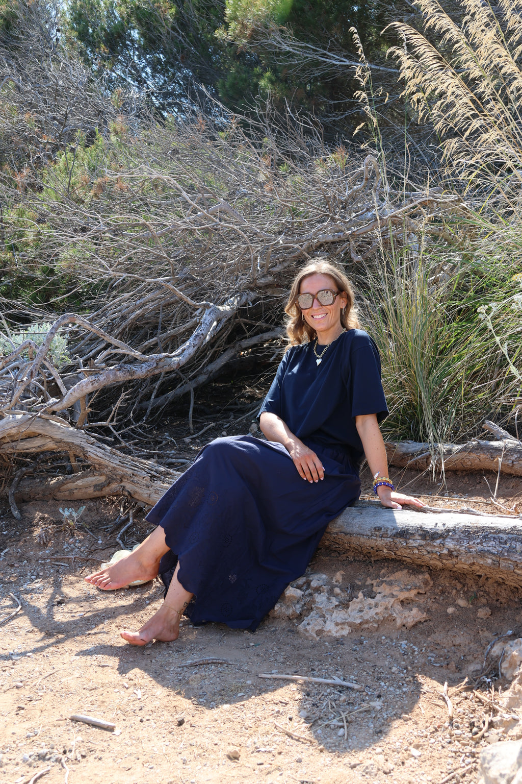 Ella maxi rok met kant marine
